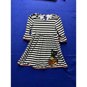 Halloween Girls Rare Editions Cat Pumpkin Stripe Dress 6X Black White Orange